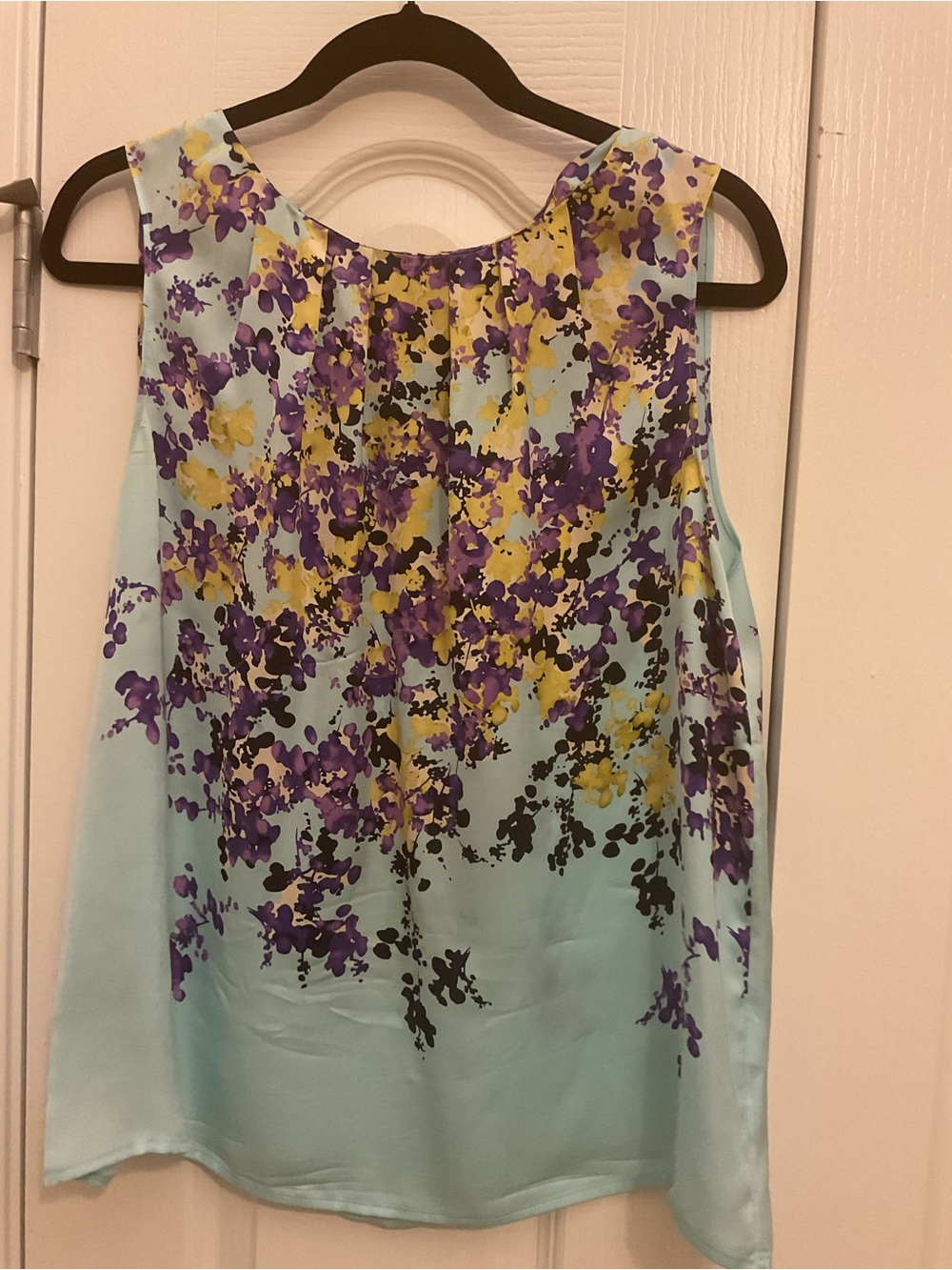 Talbots Aqua Floral Sleeveless Camisole with Purple & Yellow Print